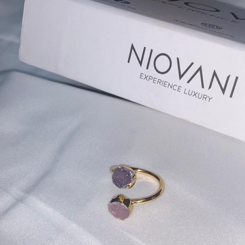 It's My Night! - Statement Adjustable Ring! - 14K Gold Plated! - Genuine Gemstones! - Free Box Packaging!