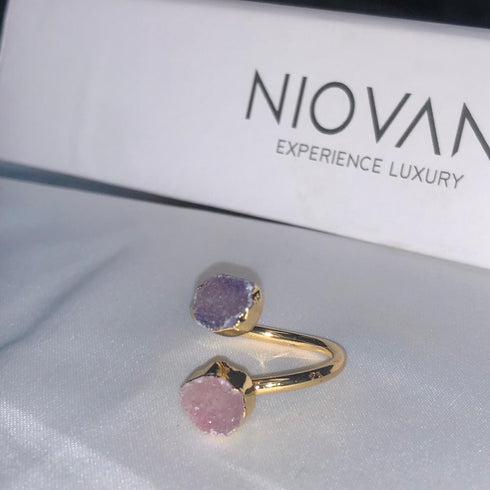 It's My Night! - Statement Adjustable Ring! - 14K Gold Plated! - Genuine Gemstones! - Free Box Packaging!