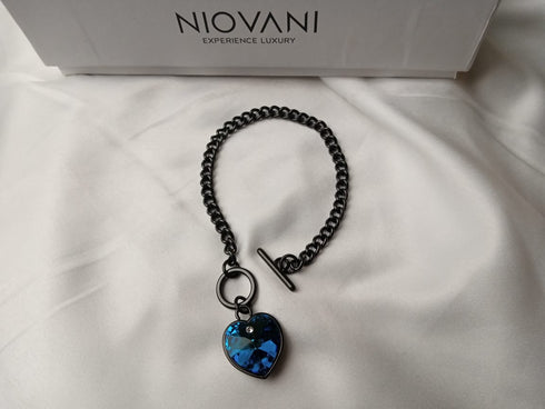 Bella! (Ocean Blue's) - T-Bar Bracelet! - Genuine European Crystals! - Rhodium Plated! - Free Box Packaging!