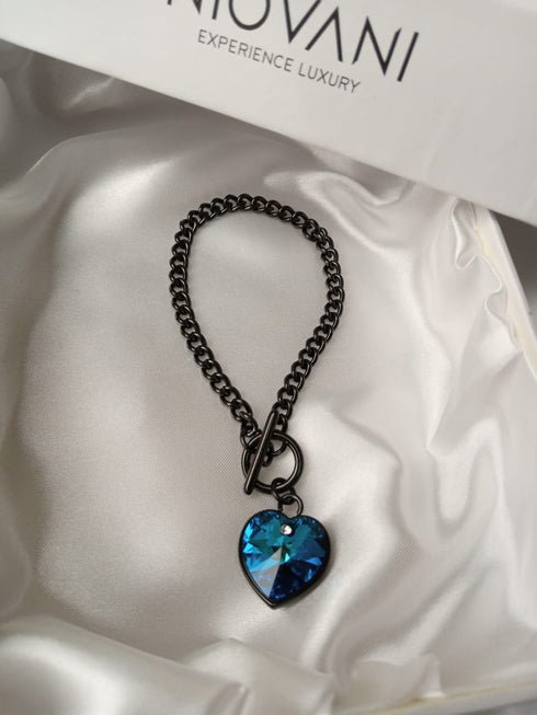 Bella! (Ocean Blue's) - T-Bar Bracelet! - Genuine European Crystals! - Rhodium Plated! - Free Box Packaging!