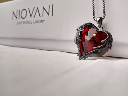 Niovani Pure Love Necklace! - Dark Angel Red! - Genuine European Crystals! - Rhodium Plated! - Sparkling
