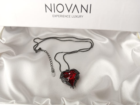 Niovani Pure Love Necklace! - Dark Angel Red! - Genuine European Crystals! - Rhodium Plated! - Sparkling