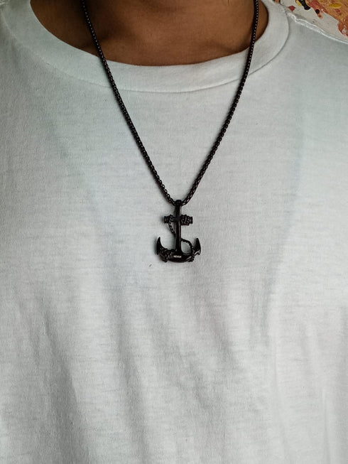 Ocean's Anchor! - Majestic Black! - Stainless Steel Necklace! -550 MM - Free Box Packaging!