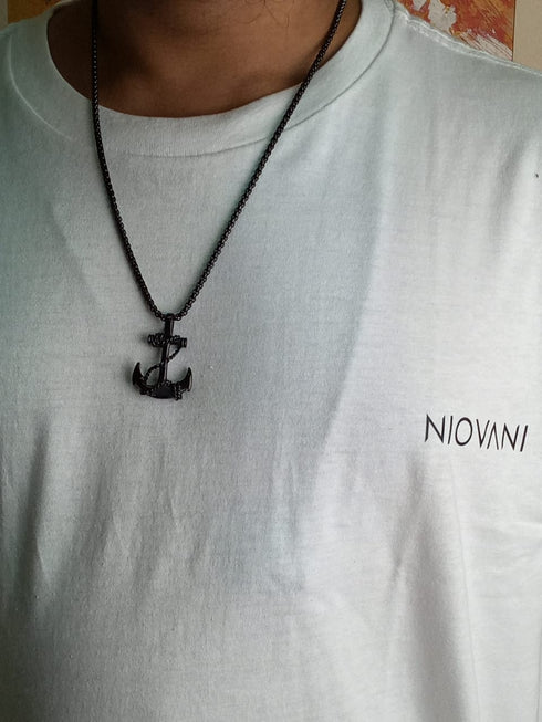 Ocean's Anchor! - Majestic Black! - Stainless Steel Necklace! -550 MM - Free Box Packaging!