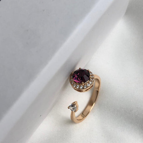Island of Sparkle (Dynasty Purple) Ring! - Adjustable Size! - Rose Gold Plated ! - with Dancing European Crystals! - Free Box Packaging!
