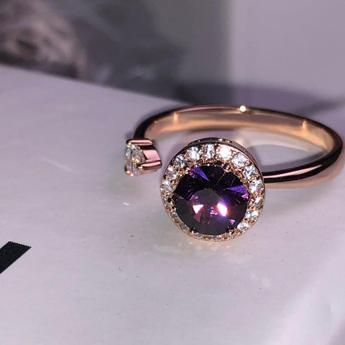 Island of Sparkle (Dynasty Purple) Ring! - Adjustable Size! - Rose Gold Plated ! - with Dancing European Crystals! - Free Box Packaging!