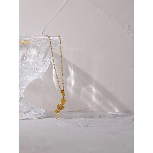 Roses are Gold Necklace! - 18K Genuine Gold Plated over Pure Stainless Steel! - Chic Design! - Free Box Packaging!