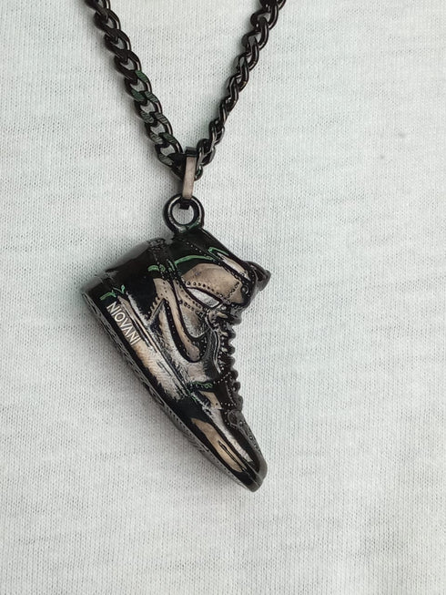 Shoe Shine Necklace! - Sparkling Jet Black! - 316L Surgical Grade Stainless Steel! - Free Gift Packaging!
