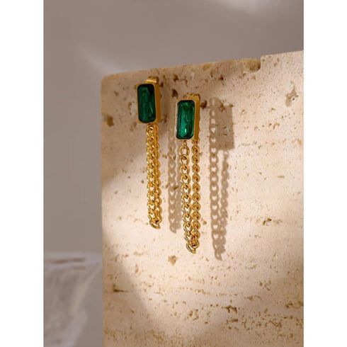 Green Paradise - Drop Earrings - 18K Genuine Gold Plated over Pure Stainless Steel - Non Tarnish - Chic Design! - Free Box Packaging!