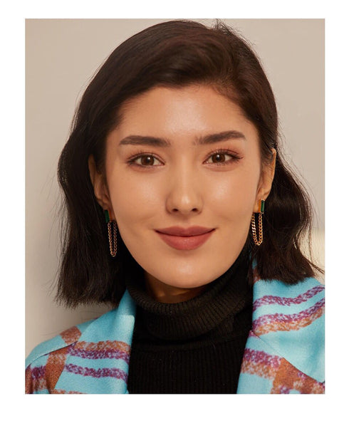 Green Paradise - Drop Earrings - 18K Genuine Gold Plated over Pure Stainless Steel - Non Tarnish - Chic Design! - Free Box Packaging!