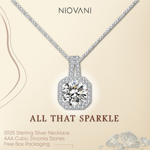All That Sparkle - S925 Sterling Silver Necklace - AAA Cubic Zirconia Stones - Free Box Packaging