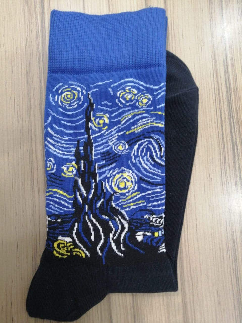Soxyfeet Dress Sock - Starry Night Van Gogh - Combed Cotton! - Bold & Funky - Unisex - Cotton & Polyester Blend