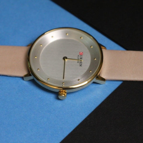 Curren Feminine - Women's Watch - Gold Metal - Two Hand Dial - Genuine Leather Strap! - 1 Year Warranty!