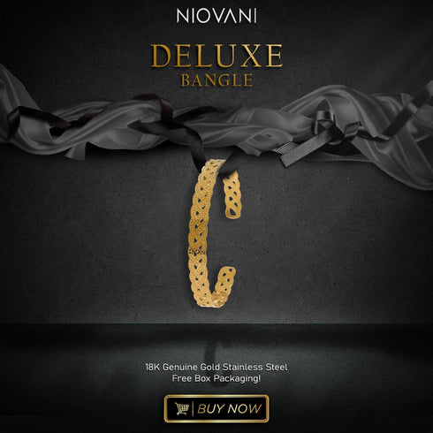 Deluxe Bangle - 18K Genuine Gold Stainless Steel - Free Box Packaging!