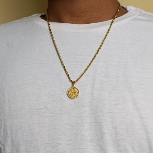 Royalty Neckchain with our Classic Pendant! - Thick Rope Chain! - 600 MM - 14K Genuine Gold Plated! - New Design! - (Men/Women)
