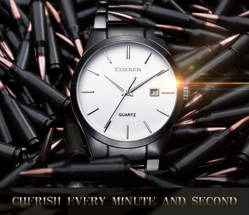 Curren Italiano (White & Black) - Men's Watch - Date Function - 1 Year Warranty - Free Box Packaging - 3 ATM Water Resistant