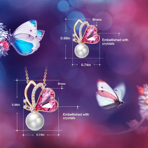 Wing's of Love Earrings - Rose Gold Plated - Sparkling European Crystals & European Pearl - Free Box Packaging!