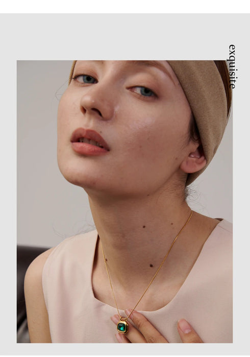 Green N' Gold Necklace - 18K Genuine Gold Plated over Pure Stainless Steel - Chic Design! - Free Box Packaging!