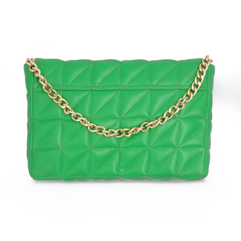 NOVA Women's Purse - Vegan Leather - Deep Neon Green - Metallic Gold Chain - Box Packaging