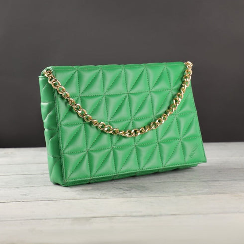 NOVA Women's Purse - Vegan Leather - Deep Neon Green - Metallic Gold Chain - Box Packaging