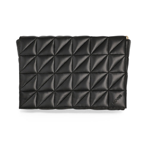 NOVA Women's Purse - Vegan Leather - Minimal Black - Metallic Gold Chain - Box Packaging