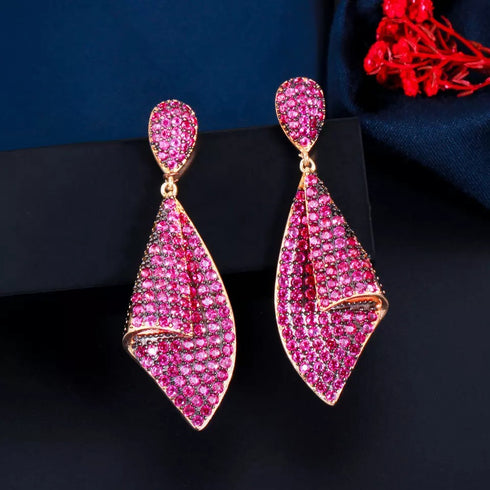 Pink Party Earrings - Statement Jewellery - Cubic Zircon - Box Packaging