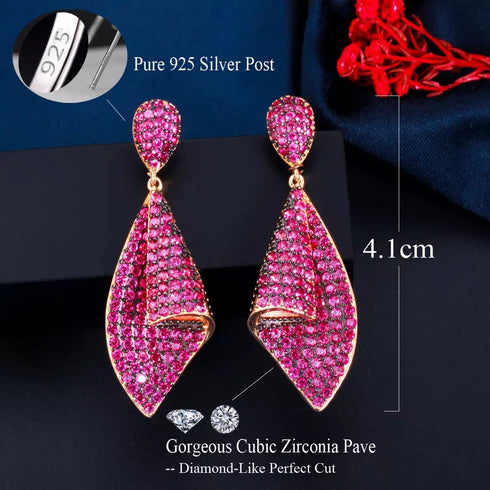 Pink Party Earrings - Statement Jewellery - Cubic Zircon - Box Packaging
