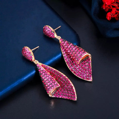 Pink Party Earrings - Statement Jewellery - Cubic Zircon - Box Packaging