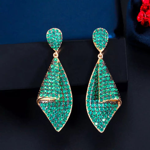 Emerald Green Party Earrings - Statement Jewellery - Cubic Zircon - Box Packaging