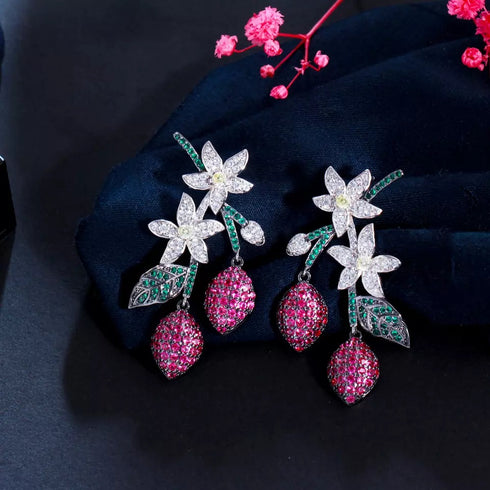 Two Tone Party Earrings - Statement Jewellery - Cubic Zircon - Box Packaging