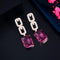 Paperclip Deep Pink Party Earrings - Statement Jewellery - Cubic Zircon - Box Packaging