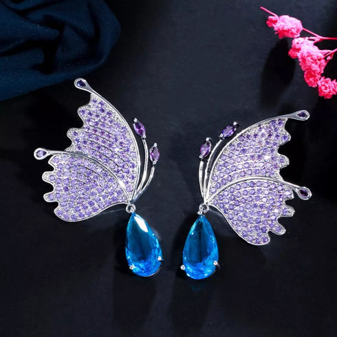 Butterfly Party Earrings - Statement Jewellery - Cubic Zircon - Box Packaging