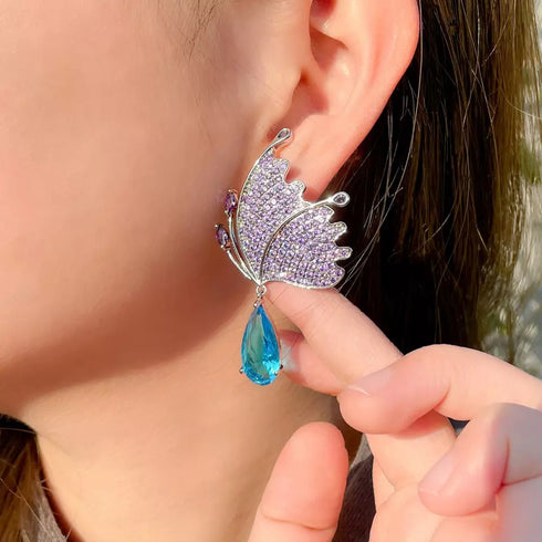 Butterfly Party Earrings - Statement Jewellery - Cubic Zircon - Box Packaging
