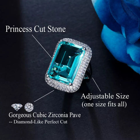 Royal Green Party Ring (Adjustable Size) - Statement Jewellery - Cubic Zircon - Box Packaging
