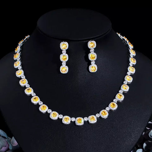 Yellow Cubic Zircon Jewellery Set - Statement Jewellery - Cubic Zircon - Box Packaging