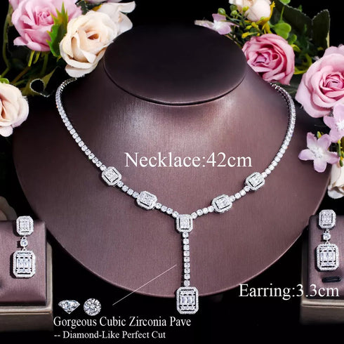 Baguette Cut Cubic Zircon Jewellery Set - Statement Jewellery - Cubic Zircon - Box Packaging