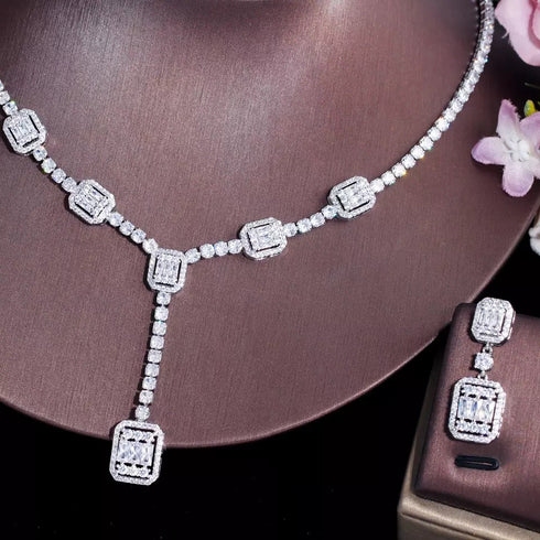 Baguette Cut Cubic Zircon Jewellery Set - Statement Jewellery - Cubic Zircon - Box Packaging