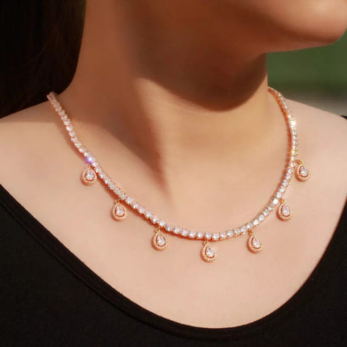 Bling Statement Party Necklace (Rose Gold Plated) - Statement Jewellery - Cubic Zircon - Box Packaging