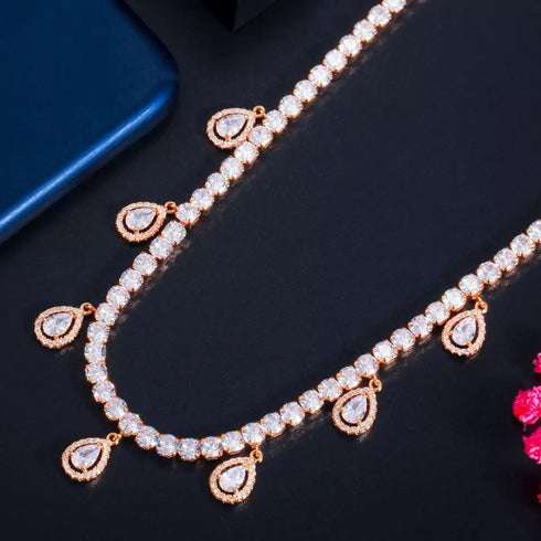 Bling Statement Party Necklace (Rose Gold Plated) - Statement Jewellery - Cubic Zircon - Box Packaging