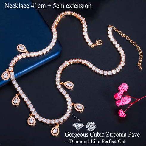 Bling Statement Party Necklace (Rose Gold Plated) - Statement Jewellery - Cubic Zircon - Box Packaging