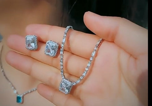 White Party Lux Set - Earrings & Necklace - Statement Jewellery - Cubic Zircon - Box Packaging