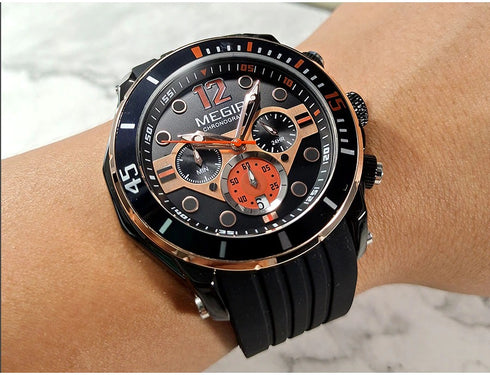 Megir - Men's Watch - 1 Year Warranty - Silicon Strap - Chronograph - 3 ATM Water Resistant