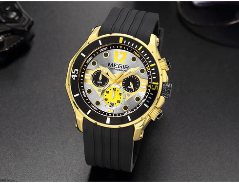 Megir - Men's Watch - 1 Year Warranty - Silicon Strap - Chronograph - 3 ATM Water Resistant