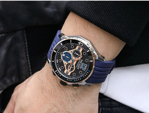 Megir - Men's Watch - 1 Year Warranty - Silicon Strap - Chronograph - 3 ATM Water Resistant