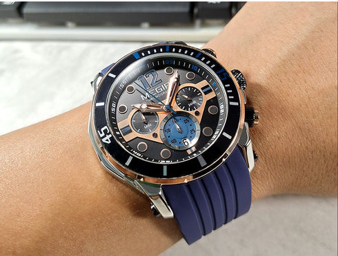 Megir - Men's Watch - 1 Year Warranty - Silicon Strap - Chronograph - 3 ATM Water Resistant