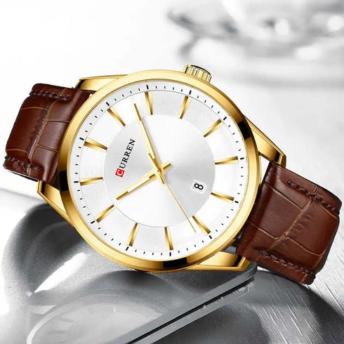 Curren Alpine - Men's Watch - Classic 14K Gold Plating - Genuine Ultrasoft Leather - Hot Seller - 1 Year Warranty!