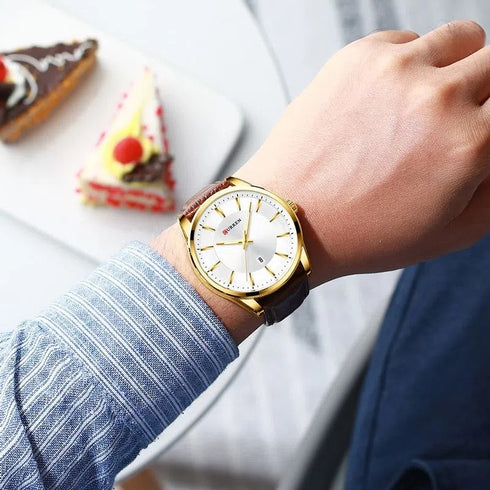 Curren Alpine - Men's Watch - Classic 14K Gold Plating - Genuine Ultrasoft Leather - Hot Seller - 1 Year Warranty!