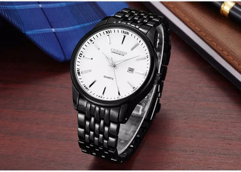 Curren Men's Watch - White & Black - Date Function - 1 Year Warranty - Free Box Packaging - 3 ATM Water Resistant
