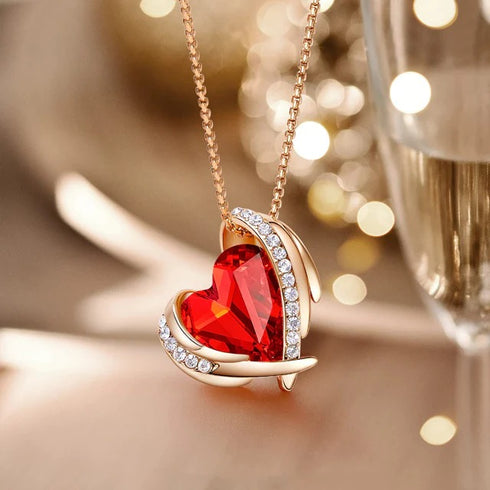 Beautiful Love Necklace - Red & Rose Gold - Genuine European Crystals! - Genuine Rose Gold Plated - Free Box Packaging