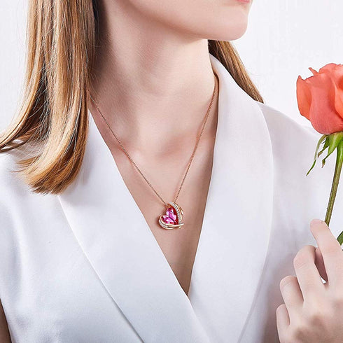 Beautiful Love Necklace - Pink & Rose Gold - Genuine European Crystals! - Genuine Rose Gold Plated - Free Box Packaging